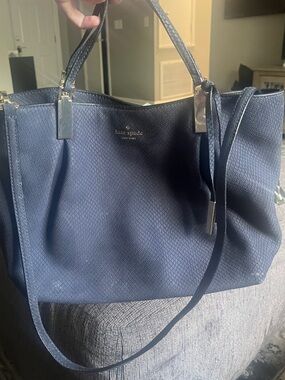 kate spade snakeskin navy pebbled leather tote with detachable strap